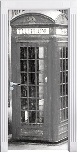 rote Londoner Telefonzellen Kunst Kohle Effekt als Türtapete, Format: 200x90cm, Türbild, Türaufkleber, Tür Deko, Türsticker von Stil.Zeit