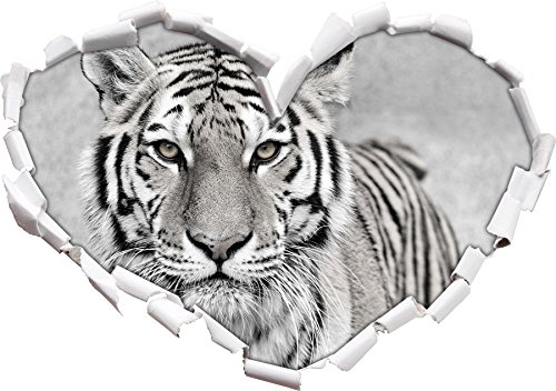 Anmutiger Tiger in Schwarz/Weiß Herzform im 3D-Look , Wand- oder Türaufkleber Format: 92x64,5cm, Wandsticker, Wandtattoo, Wanddekoration von Stil.Zeit