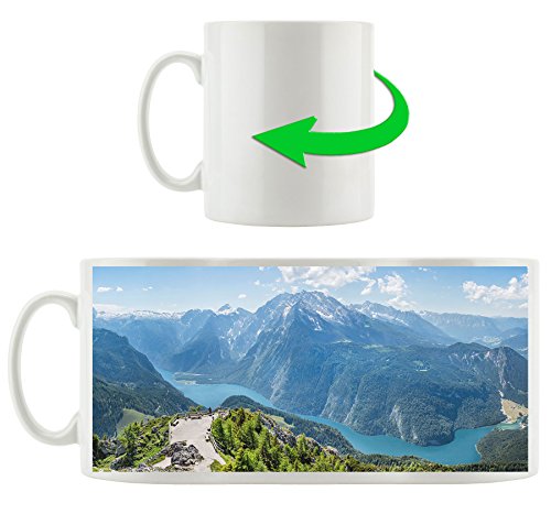 Blick vom Berg über dem Königssee in Bayern, Motivtasse aus weißem Keramik 300ml, Tolle Geschenkidee zu jedem Anlass. Ihr neuer Lieblingsbecher für Kaffe, Tee und Heißgetränke von Stil.Zeit