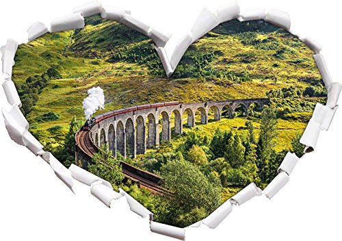 Glenfinnan Eisenbahnviadukt in Schottland Herzform im 3D-Look , Wand- oder Türaufkleber Format: 62x43.5cm, Wandsticker, Wandtattoo, Wanddekoration von Stil.Zeit