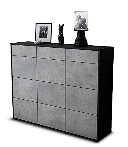 Highboard Kommode Stefanie - Korpus Anthrazit matt - Front Beton Optik (136x108x35cm) - Push-to-Open Technik & hochwertigen Leichtlaufschienen - Made in Germany von Stil.Zeit