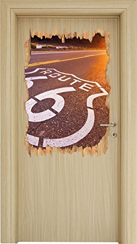 Highway Route 66 Holzdurchbruch im 3D-Look , Wand- oder Türaufkleber Format: 92x62cm, Wandsticker, Wandtattoo, Wanddekoration von Stil.Zeit