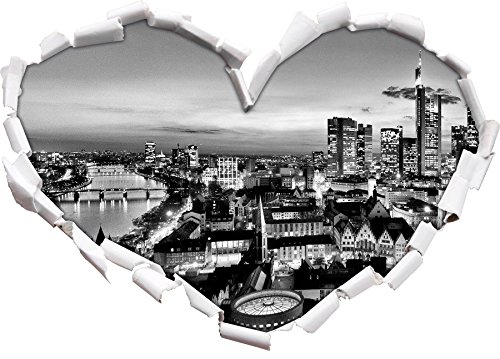 Monocrome, Frankfurt Skyline Herz im 3D-Look, Wand- oder Türaufkleber Format: 92x64,5cm, Wandsticker, Wandtattoo, Wanddekoration von Stil.Zeit