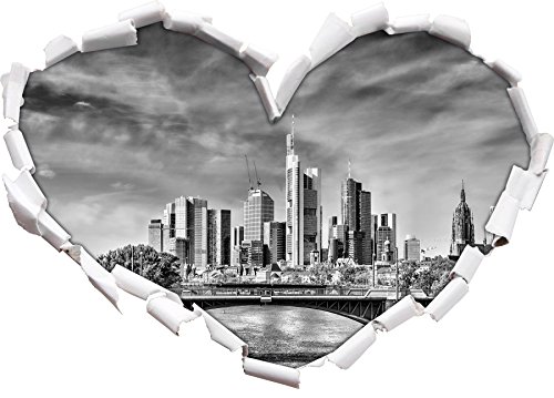 Monocrome, Skyline von Frankfurt am Main Herz im 3D-Look, Wand- oder Türaufkleber Format: 62x43,5cm, Wandsticker, Wandtattoo, Wanddekoration von Stil.Zeit