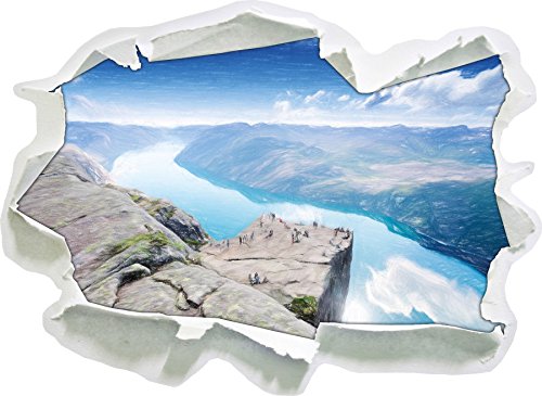Preikestolen Lysefjord Küste in Norwegen Kunst Buntstift Effekt, Papier 3D-Wandsticker Format: 92x67 cm Wanddekoration 3D-Wandaufkleber Wandtattoo von Stil.Zeit