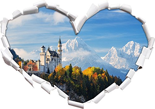 Schloss Neuschwanstein im Herbst Herzform im 3D-Look , Wand- oder Türaufkleber Format: 62x43,5cm, Wandsticker, Wandtattoo, Wanddekoration von Stil.Zeit