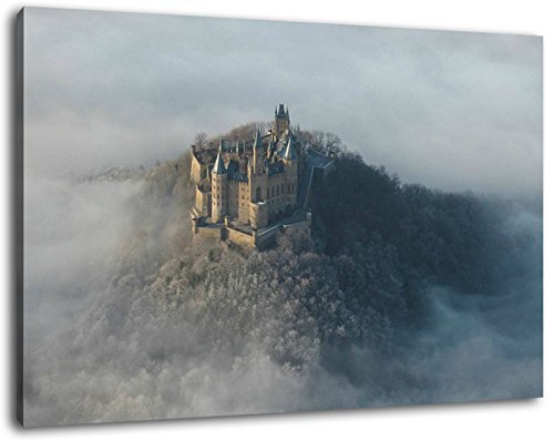 Schloss im Nebel Format:120x80 cm Bild auf Leinwand bespannt, riesige XXL Bilder komplett und fertig gerahmt mit Keilrahmen, Kunstdruck auf Wand Bild mit Rahmen, günstiger als Gemälde oder Bild, kein Poster oder Plakat von Stil.Zeit