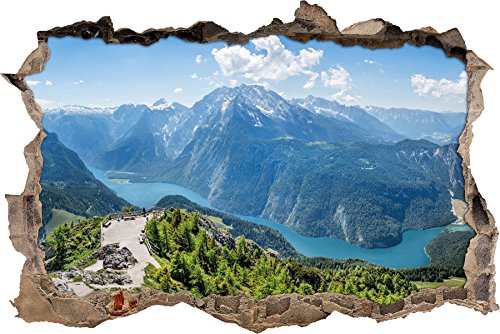 Stil.Zeit Blick vom Berg über dem Königssee in Bayern Wanddurchbruch im 3D-Look, Wand- oder Türaufkleber Format: 92x62cm, Wandsticker, Wandtattoo, Wanddekoration von Stil.Zeit