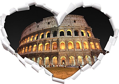 Stil.Zeit Colosseum in Rom Italien schwarz/weiß Herzform im 3D-Look, Wand- oder Türaufkleber Format: 62x43.5cm, Wandsticker, Wandtattoo, Wanddekoration von Stil.Zeit