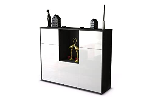 Stil.Zeit Highboard Ano/Korpus Anthrazit matt/Front im Hochglanz-Design Weiß (136x108x35cm) Push-to-Open Technik & Leichtlaufschienen von Stil.Zeit