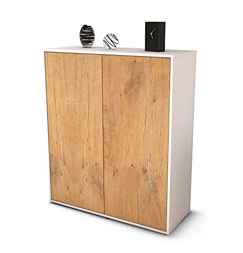 Stil.Zeit Highboard Gioia - Korpus Weiss matt - Front Holz-Design Eiche (92x108x35cm) - Push-to-Open Technik & hochwertigen Leichtlaufschienen - Made in Germany von Stil.Zeit