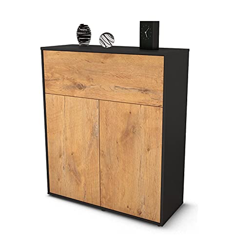 Stil.Zeit Highboard Giulia - Korpus Anthrazit matt - Front Holz-Design Eiche (92x108x35cm) - Push-to-Open Technik & hochwertigen Leichtlaufschienen - Made in Germany von Stil.Zeit