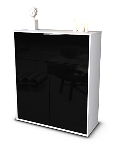 Stil.Zeit Highboard Giulia - Korpus Weiss matt - Front Hochglanz-Design Schwarz (92x108x35cm) - Push-to-Open Technik & hochwertigen Leichtlaufschienen - Made in Germany von Stil.Zeit