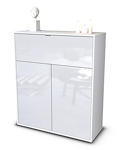 Stil.Zeit Highboard Giulia - Korpus Weiss matt - Front Hochglanz-Design Weiß (92x108x35cm) - Push-to-Open Technik & hochwertigen Leichtlaufschienen - Made in Germany von Stil.Zeit