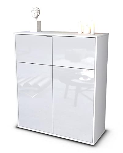 Stil.Zeit Highboard Greta - Korpus Weiss matt - Front Hochglanz-Design Weiß (92x108x35cm) - Push-to-Open Technik & hochwertigen Leichtlaufschienen - Made in Germany von Stil.Zeit