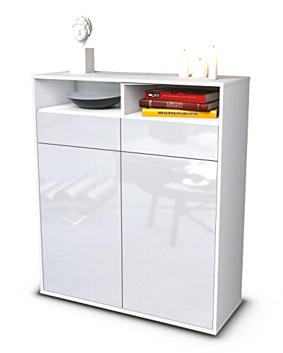 Stil.Zeit Highboard Ilaria - Korpus Weiss matt - Front Hochglanz-Design Weiß (92x108x35cm) - Push-to-Open Technik & hochwertigen Leichtlaufschienen - Made in Germany von Stil.Zeit