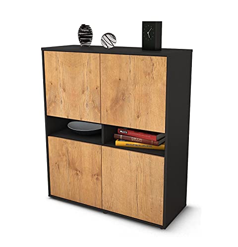 Stil.Zeit Highboard Innocenza - Korpus Anthrazit matt - Front Holz-Design Eiche (92x108x35cm) - Push-to-Open Technik & hochwertigen Leichtlaufschienen - Made in Germany von Stil.Zeit