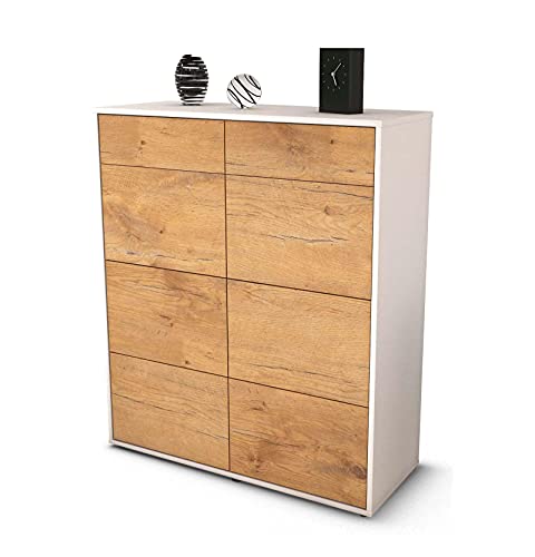 Stil.Zeit Highboard Jessica - Korpus Weiss matt - Front Holz-Design Eiche (92x108x35cm) - Push-to-Open Technik & hochwertigen Leichtlaufschienen - Made in Germany von Stil.Zeit