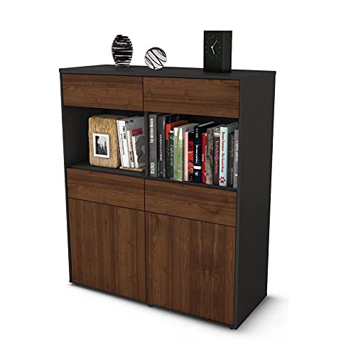 Stil.Zeit Highboard Jolanda, Korpus anthrazit matt, Front Holz-Design Walnuss (92x108x35cm), Push-to-Open Technik & Leichtlaufschienen von Stil.Zeit