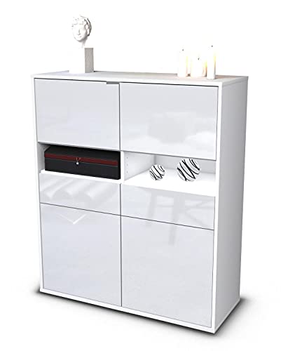 Stil.Zeit Highboard Josefina - Korpus Weiss matt - Front Hochglanz-Design Weiß (92x108x35cm) - Push-to-Open Technik & hochwertigen Leichtlaufschienen - Made in Germany von Stil.Zeit