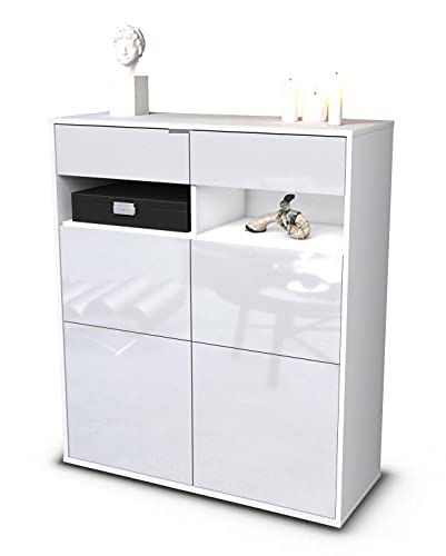 Stil.Zeit Highboard Juliana, Korpus Weiss matt, Front Hochglanz-Design Weiß (92x108x35cm), Push-to-Open Technik & Leichtlaufschienen von Stil.Zeit