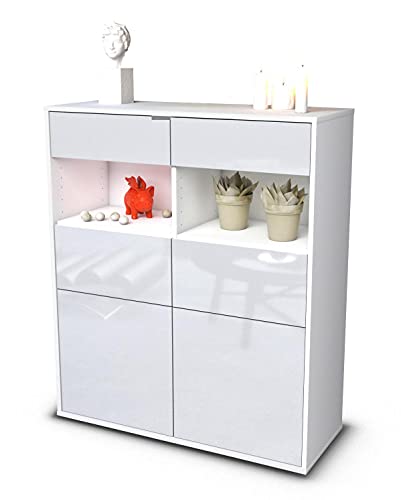 Stil.Zeit Highboard Karolin - Korpus Weiss matt - Front Hochglanz-Design Weiß (92x108x35cm) - Push-to-Open Technik & hochwertigen Leichtlaufschienen - Made in Germany von Stil.Zeit