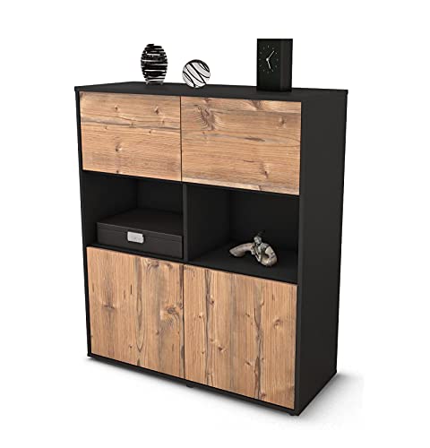 Stil.Zeit Highboard Katyna, Korpus anthrazit matt, Front Holz-Design Pinie (92x108x35cm), Push-to-Open Technik & Leichtlaufschienen von Stil.Zeit