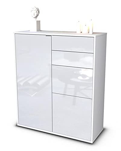 Stil.Zeit Highboard Kira - Korpus Weiss matt - Front Hochglanz-Design Weiß (92x108x35cm) - Push-to-Open Technik & hochwertigen Leichtlaufschienen - Made in Germany von Stil.Zeit