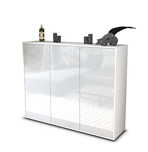 Stil.Zeit Highboard Kommode Luzia, Korpus Weiss matt, Front Hochglanz-Design Weiß (136x108x35cm), Push-to-Open Technik & Leichtlaufschienen von Stil.Zeit