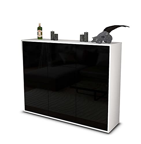 Stil.Zeit Highboard Kommode Lya - Korpus Weiss matt - Front Hochglanz-Design Schwarz (136x108x35cm) - Push-to-Open Technik & hochwertigen Leichtlaufschienen - Made in Germany von Stil.Zeit