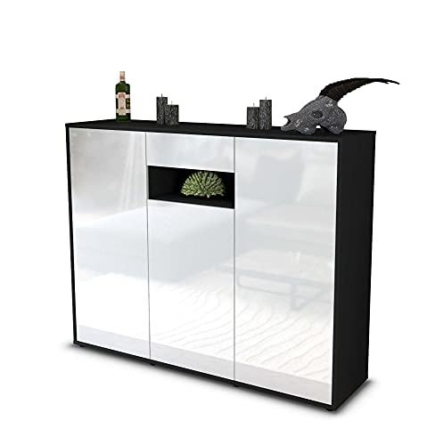 Stil.Zeit Highboard Kommode Madalena - Korpus Anthrazit matt - Front Hochglanz-Design Weiß (136x108x35cm) - Push-to-Open Technik & hochwertigen Leichtlaufschienen - Made in Germany von Stil.Zeit