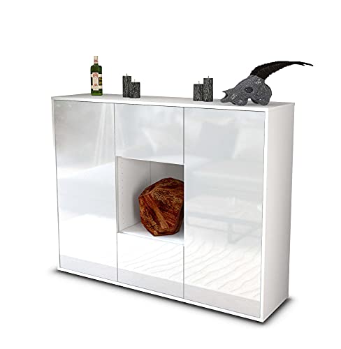 Stil.Zeit Highboard Kommode Mali - Korpus Weiss matt - Front Hochglanz-Design Weiß (136x108x35cm) - Push-to-Open Technik & hochwertigen Leichtlaufschienen - Made in Germany von Stil.Zeit