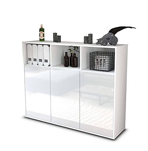 Stil.Zeit Highboard Kommode Marina, Korpus Weiss matt, Front Hochglanz-Design Weiß (136x108x35cm), Push-to-Open Technik & Leichtlaufschienen von Stil.Zeit