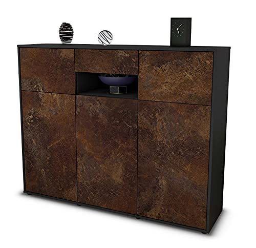 Stil.Zeit Highboard Kommode Matilda - Korpus Anthrazit matt - Front Rost Industrie-Design (136x108x35cm) - Push-to-Open Technik & hochwertigen Leichtlaufschienen - Made in Germany von Stil.Zeit