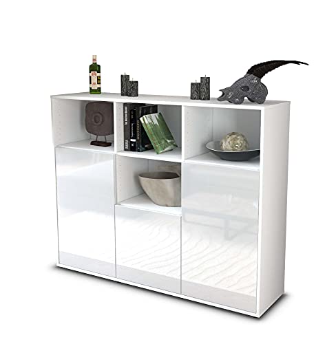 Stil.Zeit Highboard Kommode Mia, Korpus Weiss matt, Front Hochglanz-Design Weiß (136x108x35cm), Push-to-Open Technik & Leichtlaufschienen von Stil.Zeit