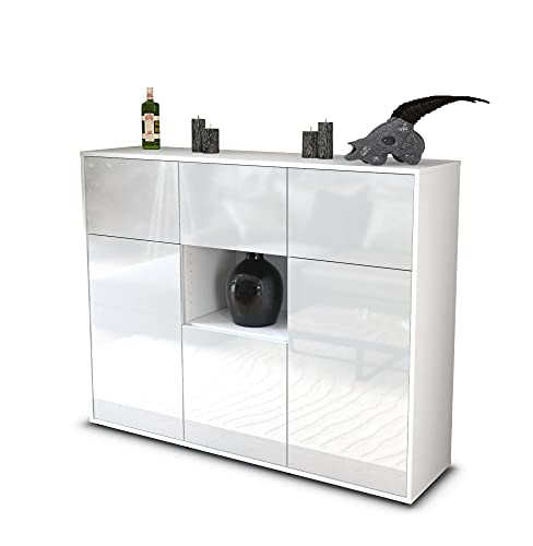 Stil.Zeit Highboard Kommode Milena - Korpus Weiss matt - Front Hochglanz-Design Weiß (136x108x35cm) - Push-to-Open Technik & hochwertigen Leichtlaufschienen - Made in Germany von Stil.Zeit