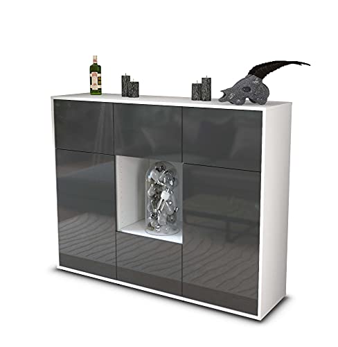 Stil.Zeit Highboard Kommode Milou - Korpus Weiss matt - Front Hochglanz-Design Graphit (136x108x35cm) - Push-to-Open Technik & hochwertigen Leichtlaufschienen - Made in Germany von Stil.Zeit