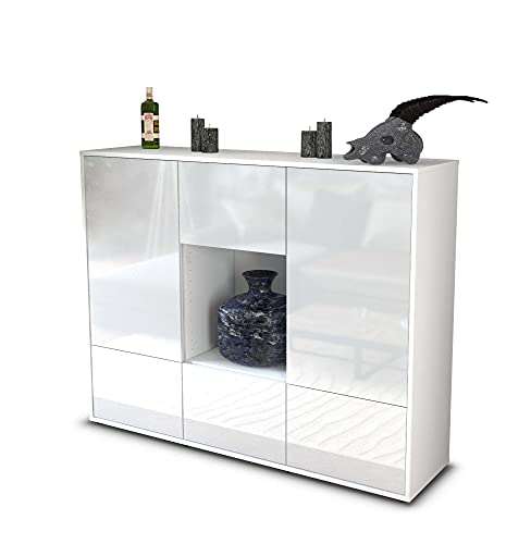 Stil.Zeit Highboard Kommode Mimma - Korpus Weiss matt - Front Hochglanz-Design Weiß (136x108x35cm) - Push-to-Open Technik & hochwertigen Leichtlaufschienen - Made in Germany von Stil.Zeit