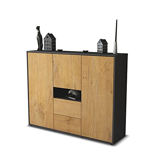 Stil.Zeit Highboard Kommode Olivia - Korpus Anthrazit matt - Front Holz-Design Eiche (136x108x35cm) - Push-to-Open Technik & hochwertigen Leichtlaufschienen - Made in Germany von Stil.Zeit