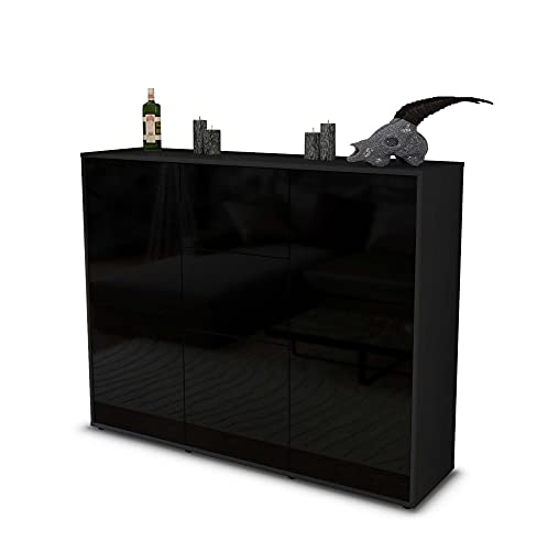 Stil.Zeit Highboard Kommode Polina - Korpus Anthrazit matt - Front Hochglanz-Design Schwarz (136x108x35cm) - Push-to-Open Technik & hochwertigen Leichtlaufschienen - Made in Germany von Stil.Zeit