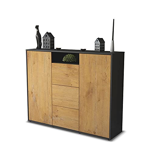 Stil.Zeit Highboard Kommode Quartilla - Korpus Anthrazit matt - Front Holz-Design Eiche (136x108x35cm) - Push-to-Open Technik & hochwertigen Leichtlaufschienen - Made in Germany von Stil.Zeit