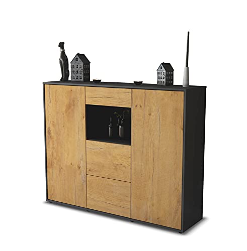 Stil.Zeit Highboard Kommode Rachelle - Korpus Anthrazit matt - Front Holz-Design Eiche (136x108x35cm) - Push-to-Open Technik & hochwertigen Leichtlaufschienen - Made in Germany von Stil.Zeit