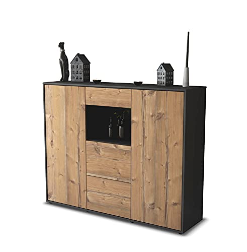 Stil.Zeit Highboard Kommode Rachelle, Korpus anthrazit matt, Front Holz-Design Pinie (136x108x35cm), Push-to-Open Technik & Leichtlaufschienen von Stil.Zeit