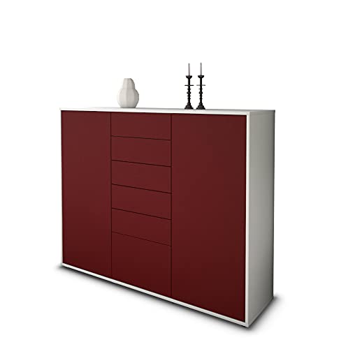 Stil.Zeit Highboard Kommode Ramona - Korpus Weiss matt - Front Farb-Design Bordeaux (136x108x35cm) - Push-to-Open Technik & hochwertigen Leichtlaufschienen - Made in Germany von Stil.Zeit