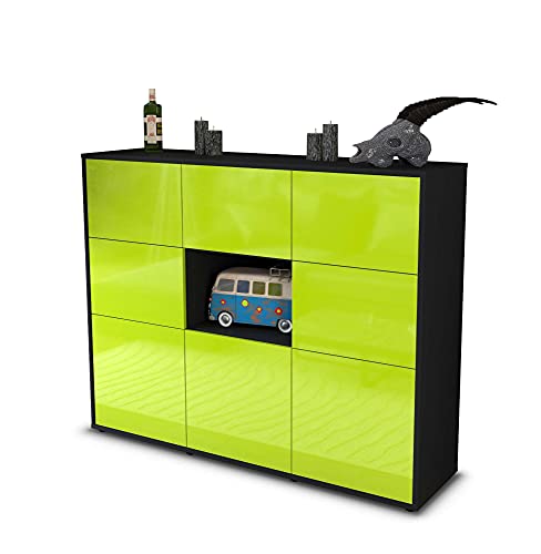 Stil.Zeit Highboard Kommode Silvia - Korpus Anthrazit matt - Front Hochglanz-Design Limettengrün (136x108x35cm) - Push-to-Open Technik & hochwertigen Leichtlaufschienen - Made in Germany von Stil.Zeit