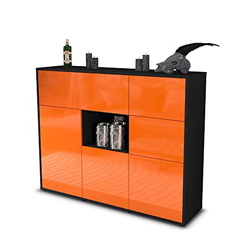 Stil.Zeit Highboard Kommode Verena, Korpus anthrazit matt, Front Hochglanz-Design Mandarine (136x108x35cm), Push-to-Open Technik & Leichtlaufschienen von Stil.Zeit