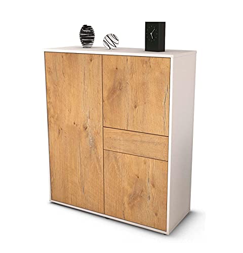 Stil.Zeit Highboard Lana - Korpus Weiss matt - Front Holz-Design Eiche (92x108x35cm) - Push-to-Open Technik & hochwertigen Leichtlaufschienen - Made in Germany von Stil.Zeit