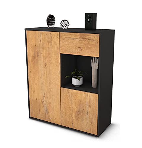 Stil.Zeit Highboard Larina, Korpus anthrazit matt, Front Holz-Design Eiche (92x108x35cm), Push-to-Open Technik & Leichtlaufschienen von Stil.Zeit