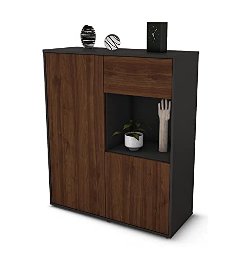 Stil.Zeit Highboard Larina, Korpus anthrazit matt, Front Holz-Design Walnuss (92x108x35cm), Push-to-Open Technik & Leichtlaufschienen von Stil.Zeit