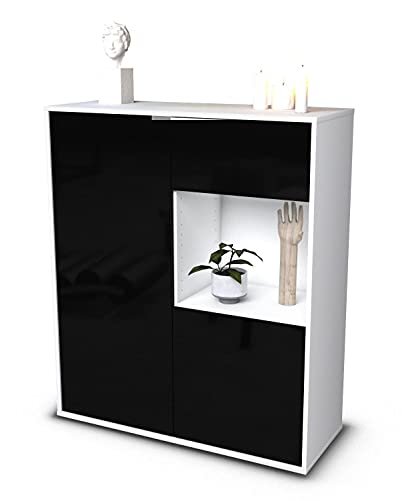 Stil.Zeit Highboard Larina - Korpus Weiss matt - Front Hochglanz-Design Schwarz (92x108x35cm) - Push-to-Open Technik & hochwertigen Leichtlaufschienen - Made in Germany von Stil.Zeit